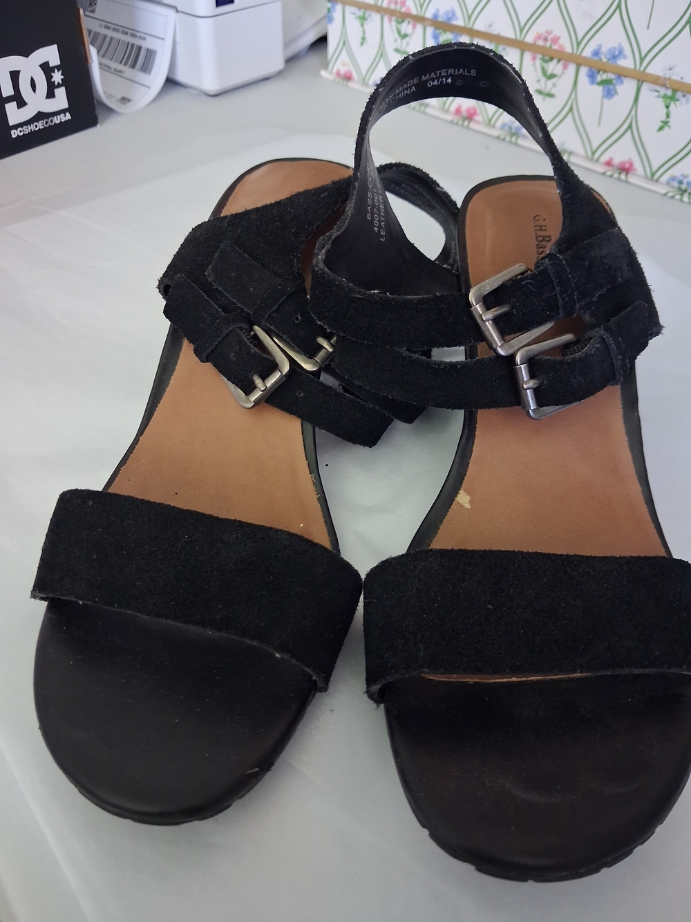 G.H. Bass & Co. Black Suede Double Buckle Slingback Sandals